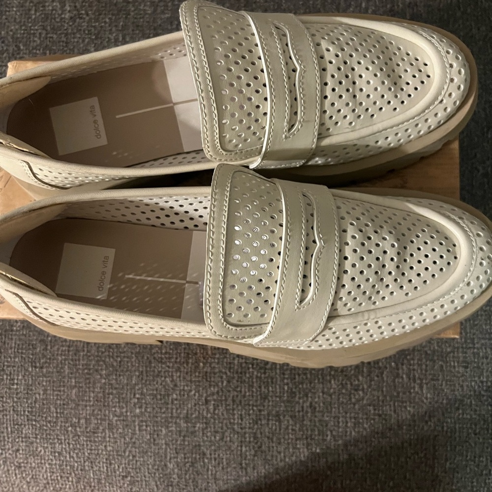 Dolce Vita Cream Perforated Penny Loafers - Picture 4 of 6